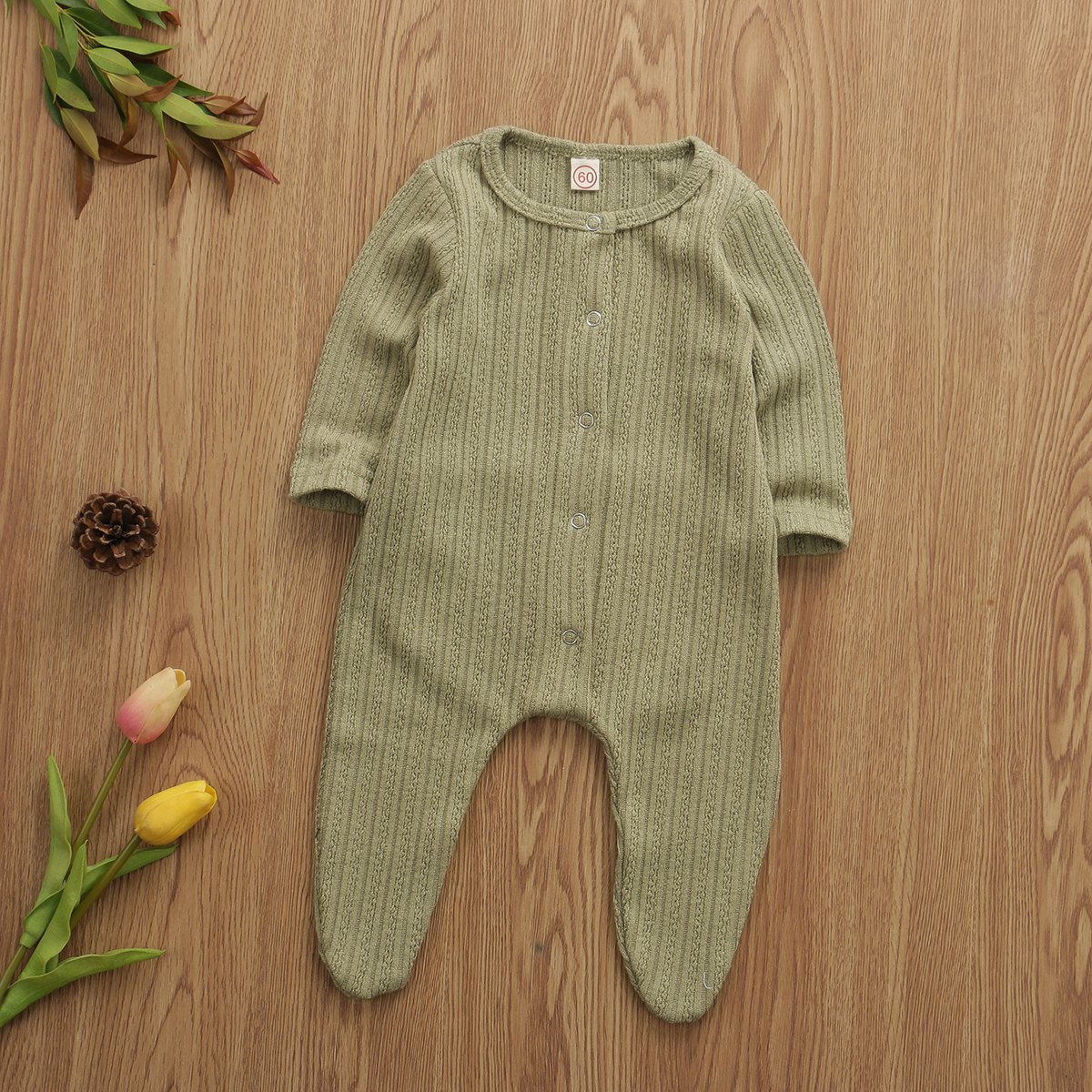 Newborn Baby Clothes Girl Boy Kid Knit Baby Romoper Long Sleeve Wrap feet Jumpsuit PP Pants Spring Warm Clothes Outfit 0-9M: Green / 6M
