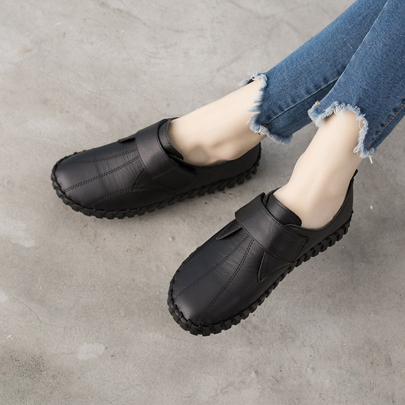 Sapatos de couro genuíno para mulher outono apartamentos feminino gancho loop sapatos ortopédicos tamanho grande 42 mocassins femininos senhoras mocassins azuis: Bege / 9.5