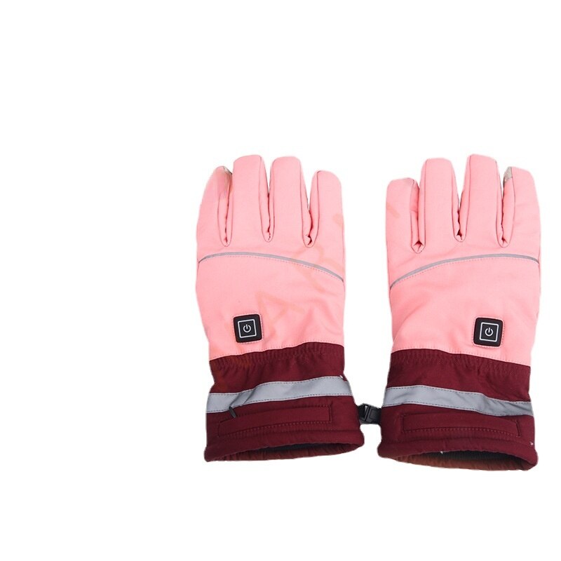 Winter Gloves Electric Motorcycle Heated Gloves Thermal Guantes Gloves Touch Screen Battery Powered MTB Riding Heating Gloves: B82Pink / M