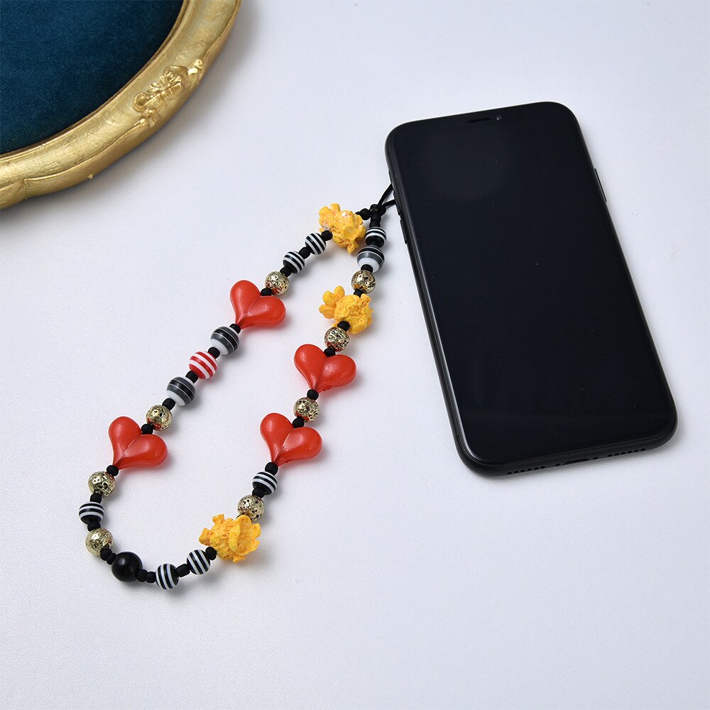 Pearl Heart Black Beads Beaded Phone Chain Vintage Baroque Pearl Phone Charm Lucky Phone Strap Lanyard Women: 5