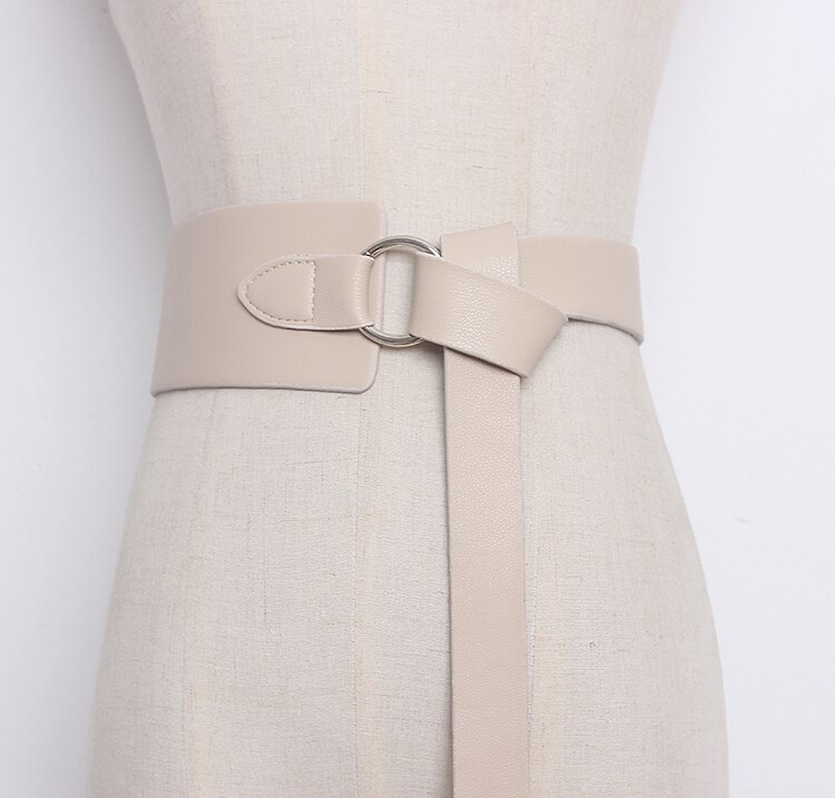 [EAM] été printemps nouvelle décontracté solide cinq couleurs ceinture femme large ceinture longue 128cm en cuir souple à la AA213: apricot