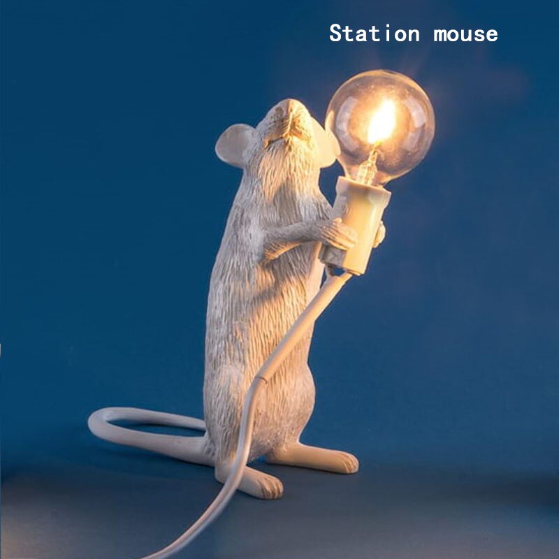 Maus Lampe Moderne Ratte Neben Lampe Kleine Mini Heimat Deko LED Nacht Lichter Dekorative Lampe Schreibtisch Lichter freundlicher Schlafzimmer Lampe e12: Bahnhof Maus / Weiß