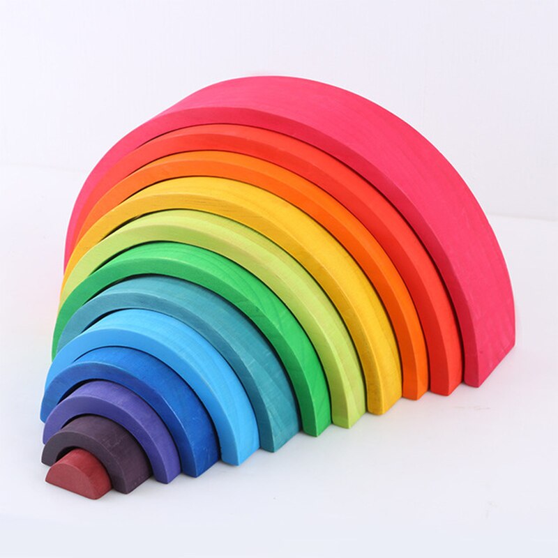 Rainbow Kids Toys Arcoiris Wooden Blocks Toys For Children Fun Game Building Blocks Montessori Wooden Educational Toys: WJ3536