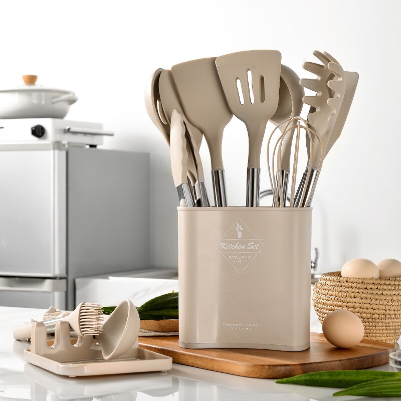 No utensilios de cocina antiadherentes de cocina espátula cuchara espátula sopa de silicona cucharillas accesorios de cocina piezas de utensilios de cocina herramienta de cocina conjunto