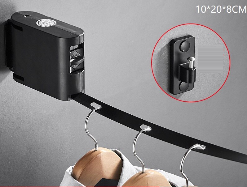 Retractable Clothesline Invisible Free Punching Indoor Outdoor Wall Hanging Balcony Bathroom Shrinking Clothes Drying Rack Rope: B-Black belt