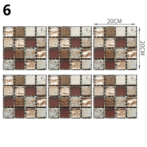18Styles 20cm*20cm 6PCS/Set DIY Home Decor Kitchen Vinyl Self-sdhesive Wallpaper Backsplash Mosaic Tile Sticker Home Decoration: style6
