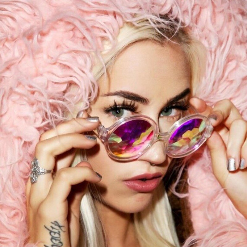 Round Kaleidoscope Glasses Rainbow Prism Sunglasses Party Rave Dancing Glasses