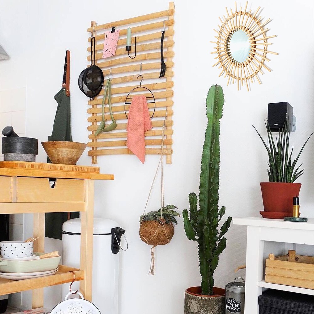 Espejo redondo de ratán para maquillaje, colgante de pared, nórdico, decoración artística innovadora