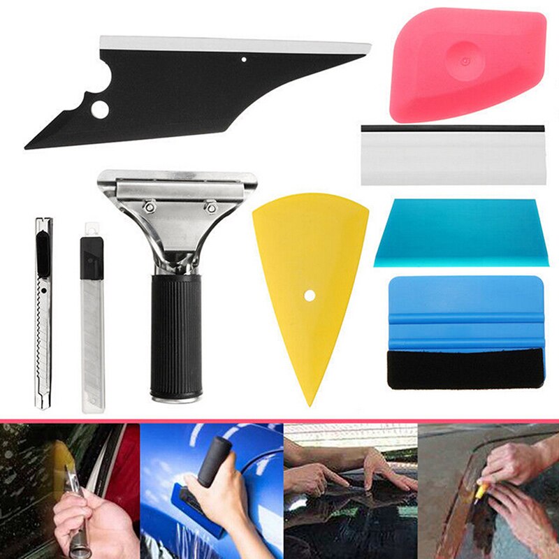 Película de vinilo 8 en 1, espátula para colocación de polarizado, aplicador de raspador, accesorios para coche, Kit de herramienta de tinte de ventana automático para coche