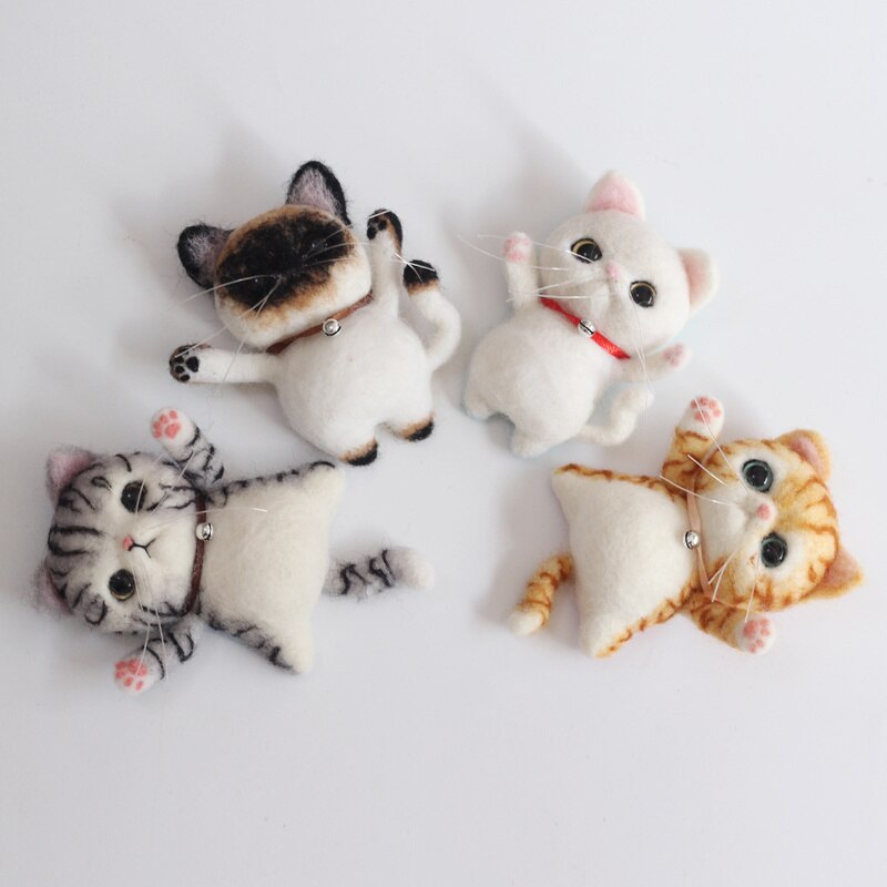 Cute and interesting handmade toys DIY wool felt cat kits unfinished plush doll poking cat brooch jewelry