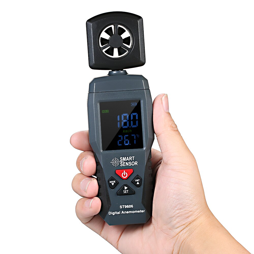 ST9606 Digitale Anemometer Thermometer LCD Display Wind Sensor Windsnelheid Sensor Windmeter Met Schakelbare Windsnelheid Eenheid