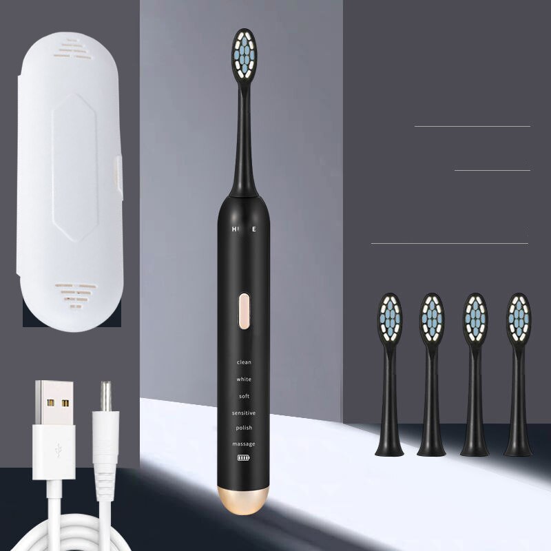 Schall- XIOMI Elektrische Zahnbürste USB Aufladbare Zahnbürste Wasserdichte Ultra Schall- Automatische Zahnbürste Intelligente Heimat Gesunde: Schwarz 5 Köpfe Kasten