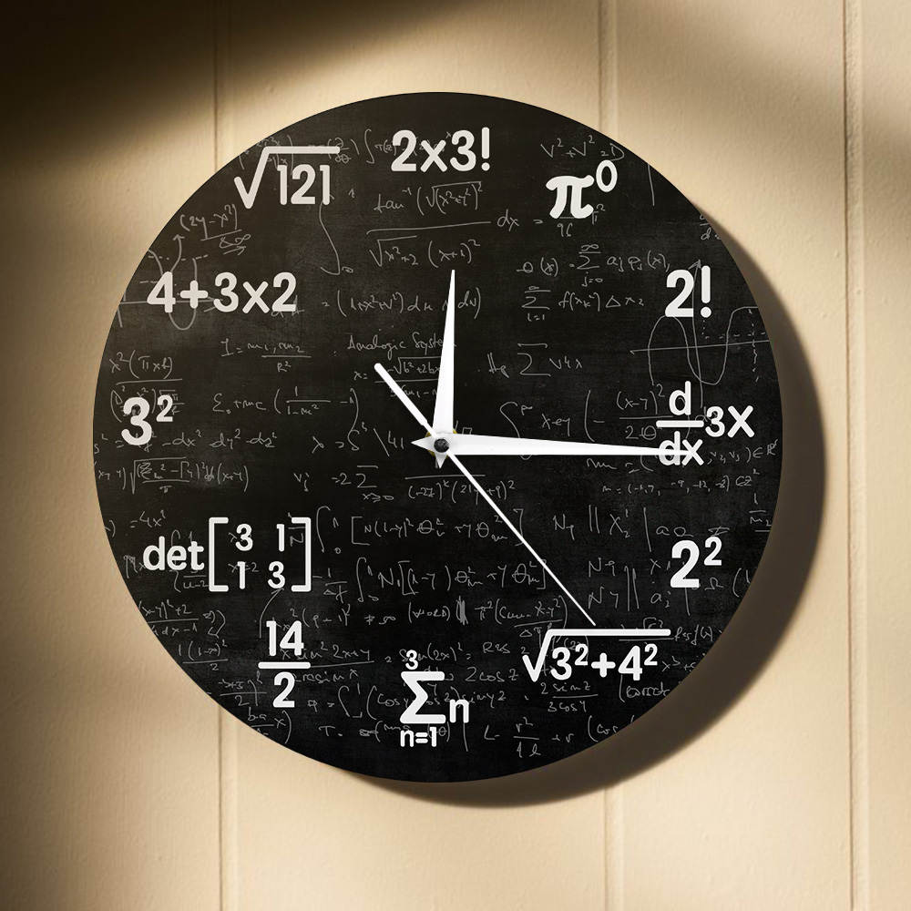Matte väggklocka matematik klocka examen för barn matte formler ikoner väggklocka klassrumsinredning för lärare