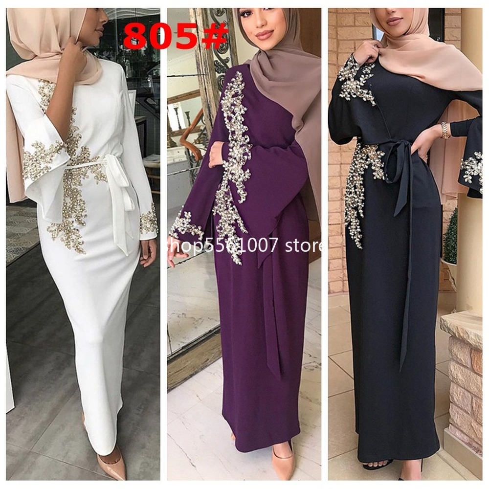 Abaya-Robe musulmane en dentelle perlée pour femme, caftan de Dubaï et de Turquie, vêtements islamiques, 2023