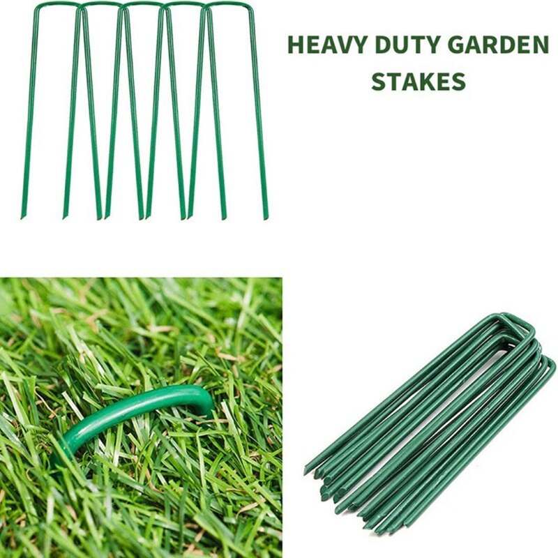 H55A 10 Pcs U-Vorm Tuin Nietjes Grond Stakes Pinnen Tuin Pins Spikes Voor Beveiligen Gazon Boerderij Sod Barrière landschap Gras
