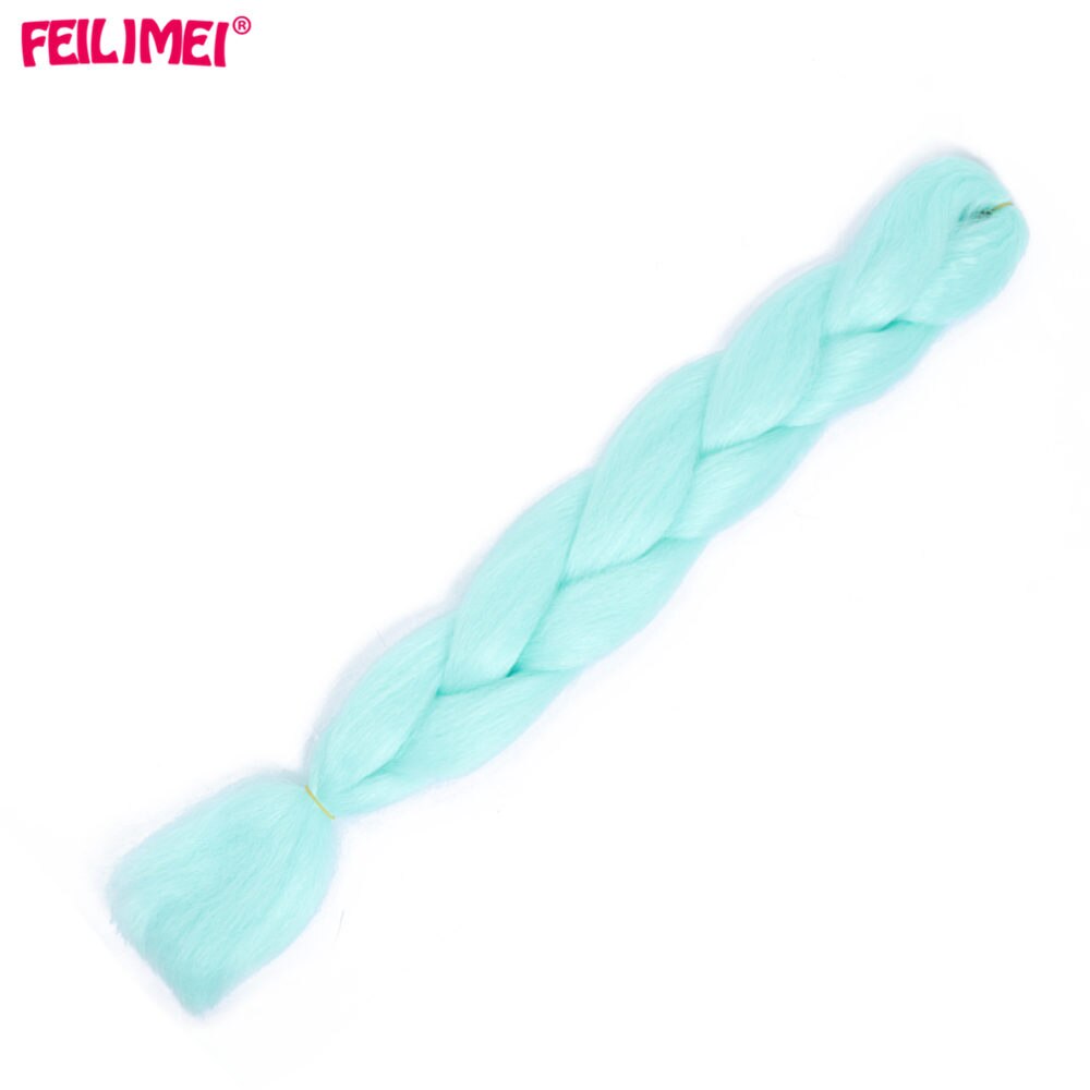 Feilimei-extensions capillaires synthétiques brillantes, mèches longues, tresses Jumbo lumineuses rose bleu violet blanc Ombre: mint green