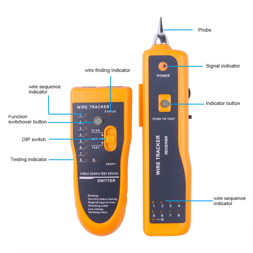 LAN-Netzwerkkabeltester Cat5 Cat6 RJ45 UTP STP Leitungssucher Telefonkabel-Tracker Tracer Diagnose Tone Distance Kabeltester