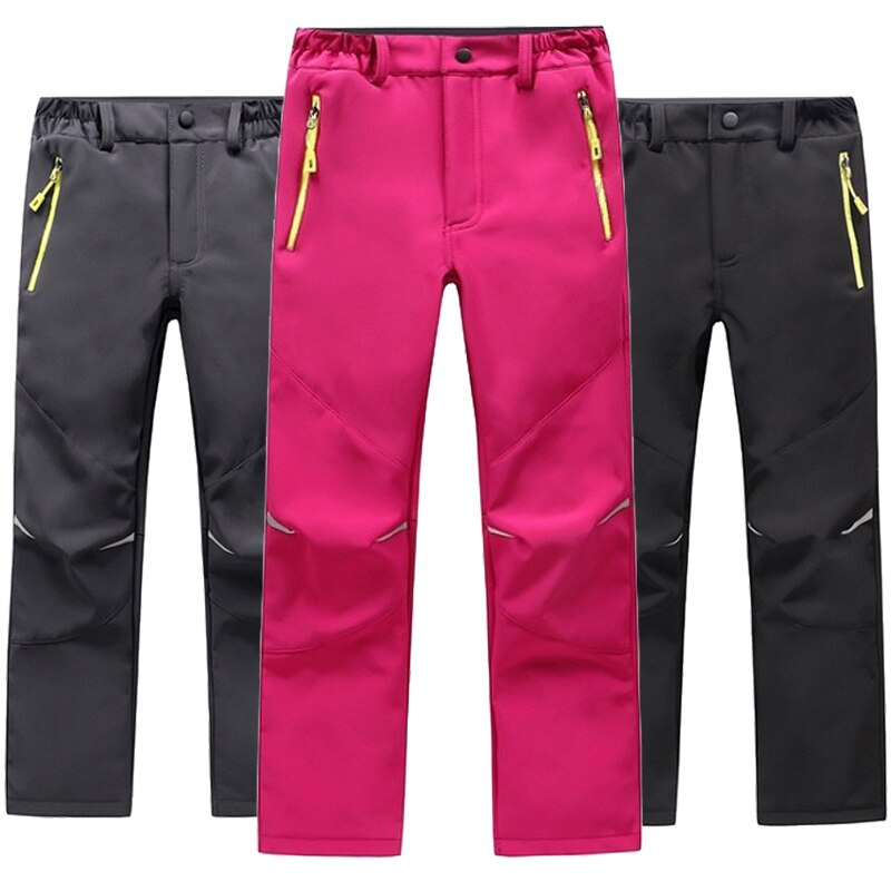 Children Winter Softshell Hiking Pants Thermal Fleece Kids Pants Outdoor Waterproof Camping Trekking Skiing Thousers