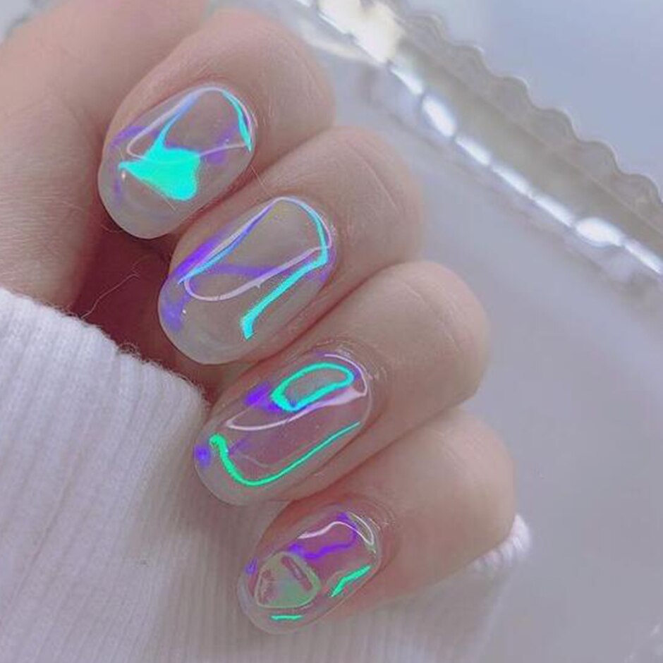 Aurora Nail Foils Shattered Glass Nail Art Marble Holographic Cellophane Paper Nail Sticker Summer Manicure Clear GL1900