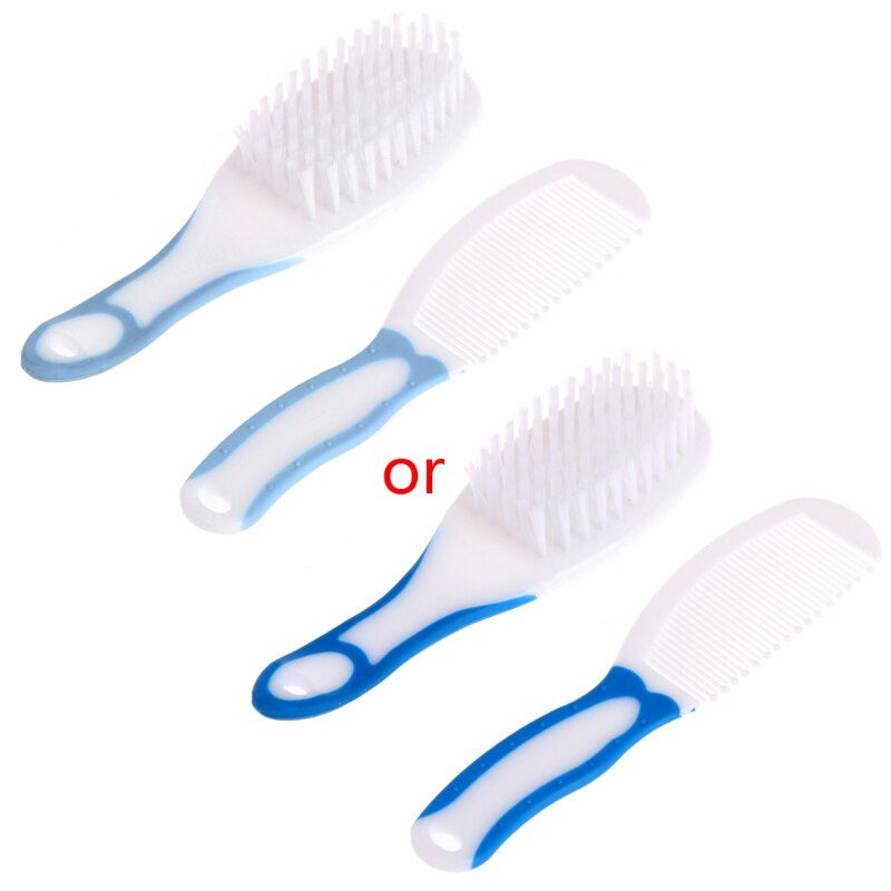 1 Set 2pcs Portable Soft Newborn Baby Hair Brush Comb Hairbrush Sets Head Massager Baby Care: Blue