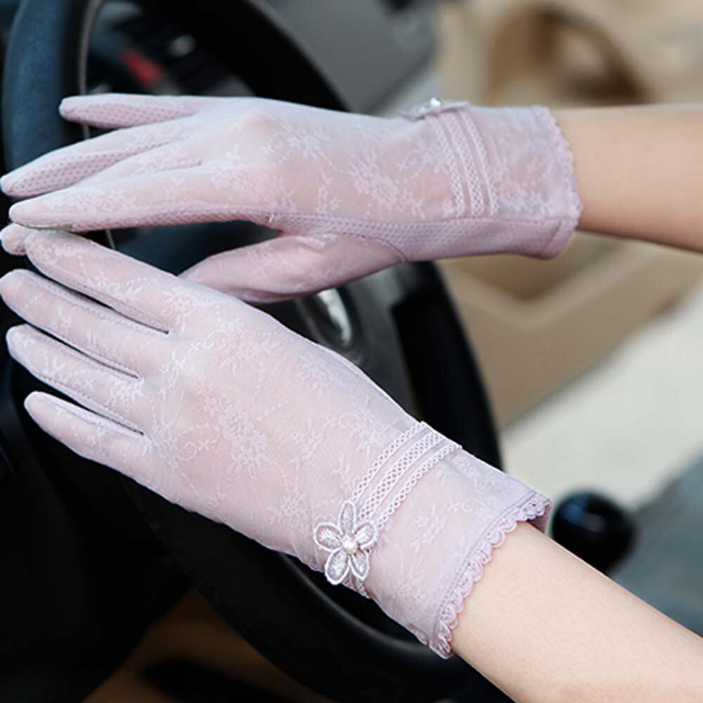 Zon Bescherming Handschoenen Vrouwelijke Zomer Uv Bescherming Dunne Gedeelte Rijden Kant Ijs Zijde Full-Vinger Handschoenen