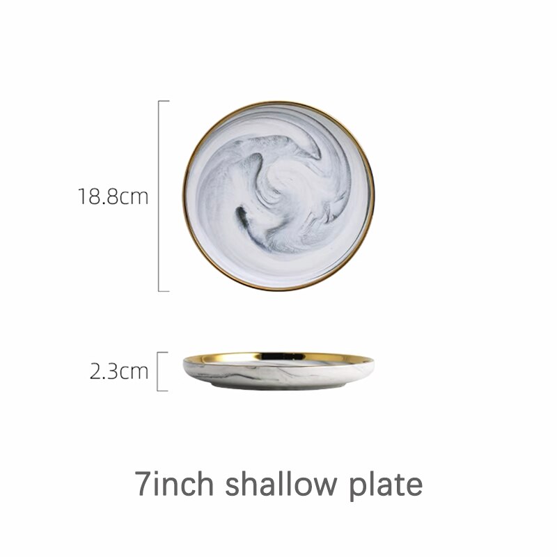Dinner Plates Set Dishes Marble Steak Food Plate Salad Soup Bowl Dessert Cake Plate Dinnerware Set for Restaurant: 7inch flat plate