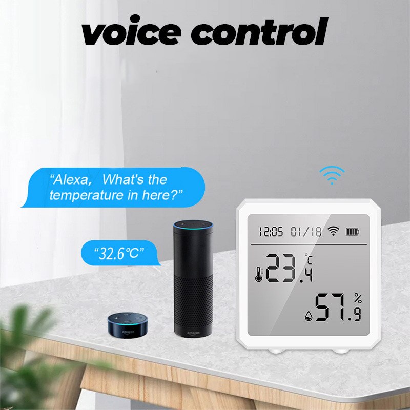 Smart WiFi Temperature Humidity Sensor Wireless Thermometer Hygrometer, Clock and Time Display Monitor with App Compatible Siri
