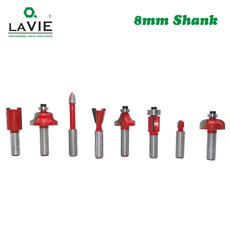 Lavie 8 Stuks 8 Mm Frezen Set Trimmen Flush Bit Rechte Frees Voor Hout Bit Tungsten Carbide Houtbewerking sets 02006-8