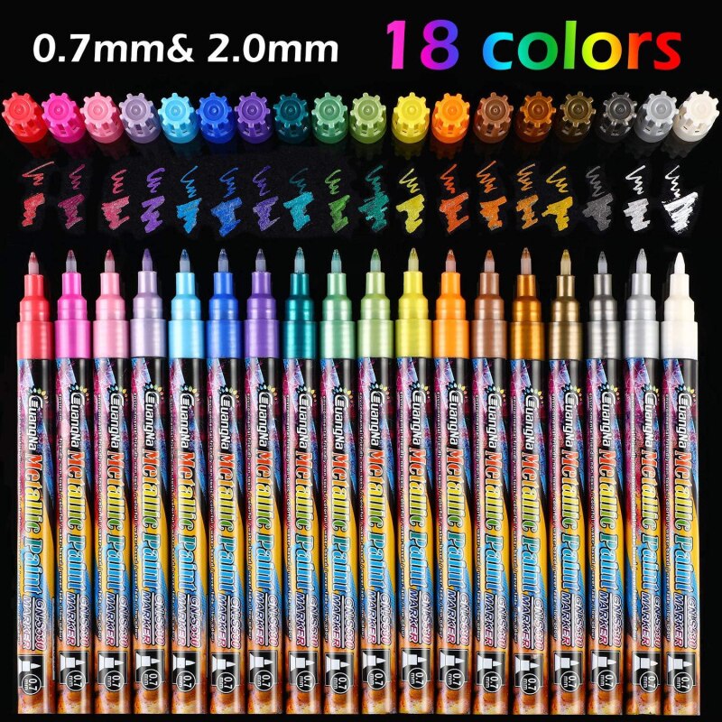 18 kleur Metallic Marker Pen Coloring Pen 0.7 Mm Extra Fijne Punt Verf Pen Art Verf Pennen Tekening Kleuren Metallic verf Pennen
