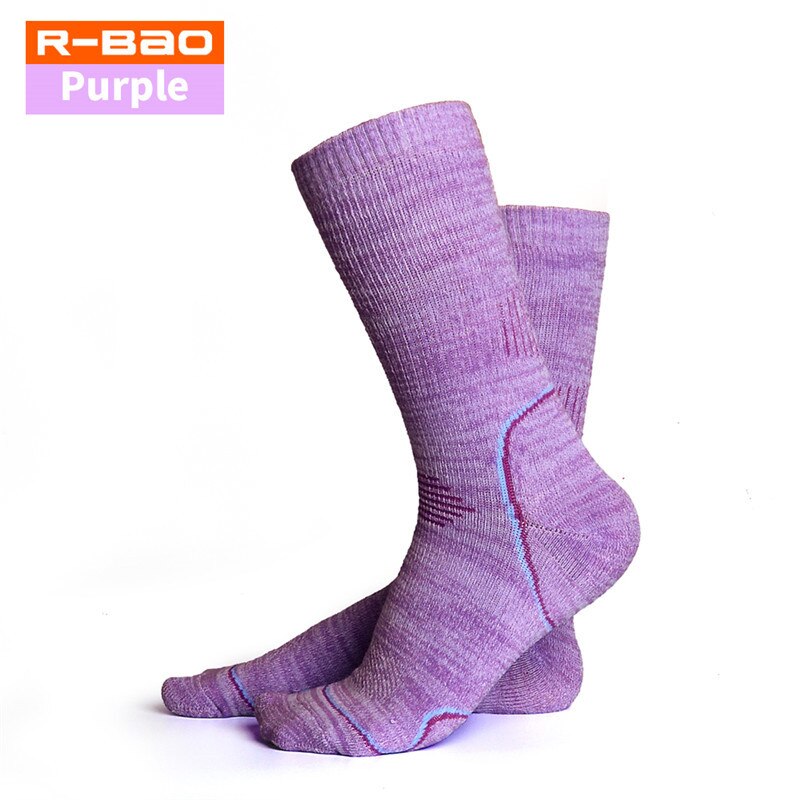 Brand Unisex Winter Warm Outdoor Hiking Climbing Skiing Socks Terry-loop Hosiery Men Women Anti-friction Sports Long Terry Socks: Purple  / L(39-42)