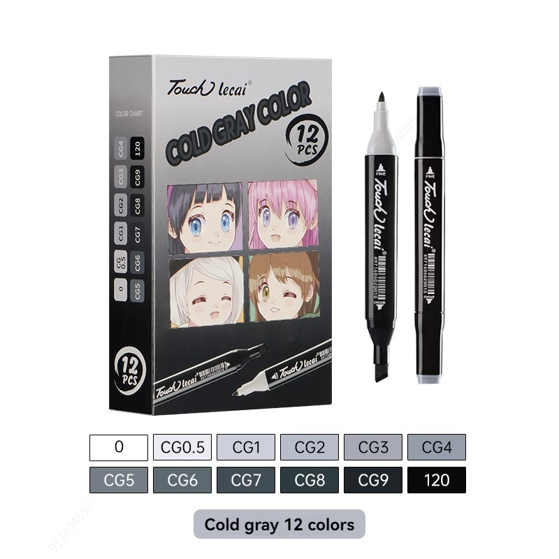 Rotuladores de uso artístico , 12 colores, bolígrafo de fieltro con Alcohol, marcadores para bocetos de Manga, pincel doble, suministros de arte, juego de dibujo: Azul