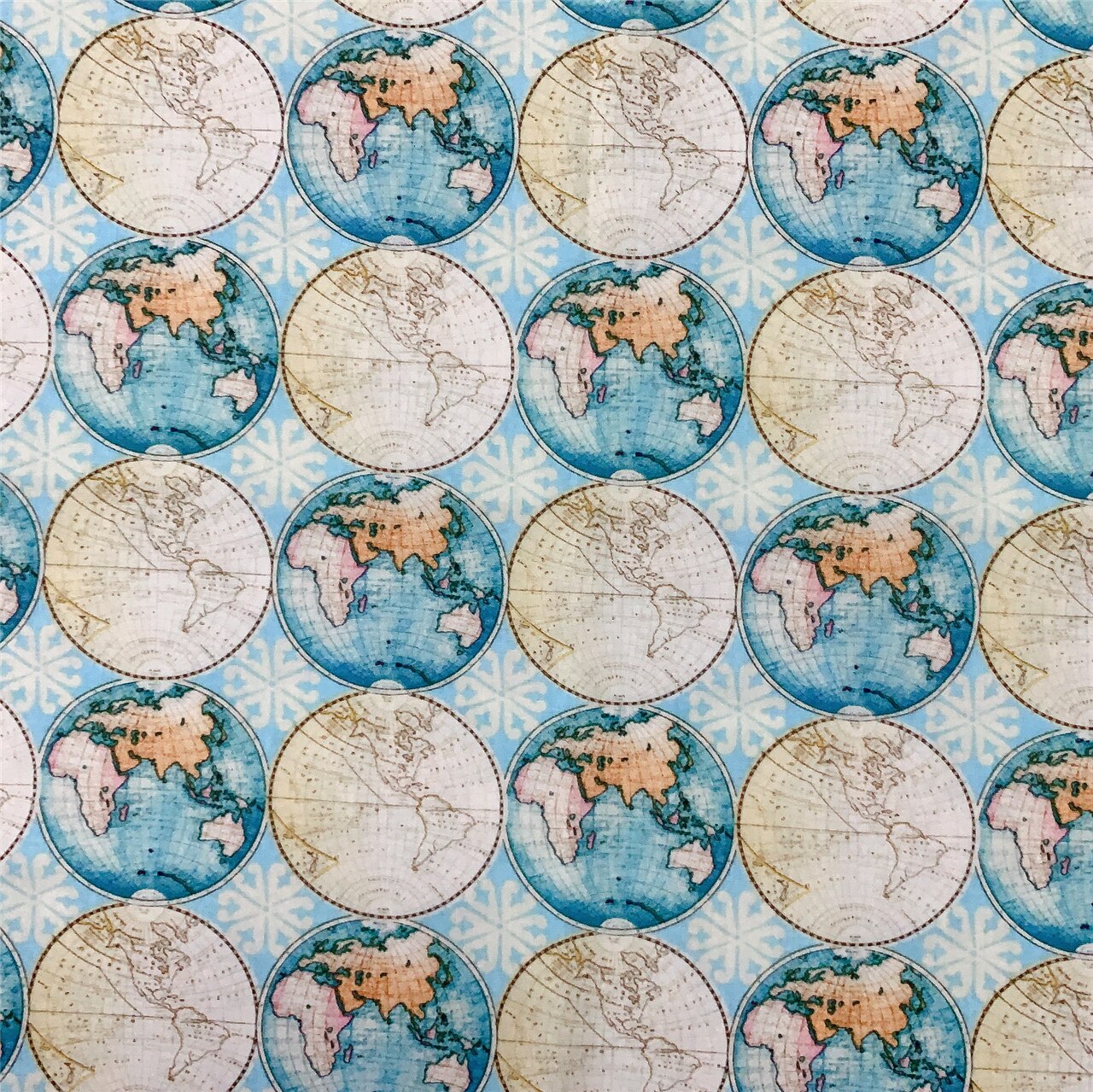 Earth Map Worldwide Geographical Territory Five Continents Ocean Horizon Plain 100% Cotton Fabric DIY sewing Clothing Tissue