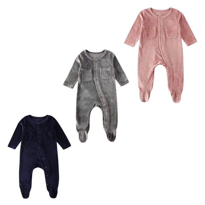 Herfst 0-18m baby baby meisje jongen romper zak fluweel lange mouw effen jumpsuit playsuit babykleding