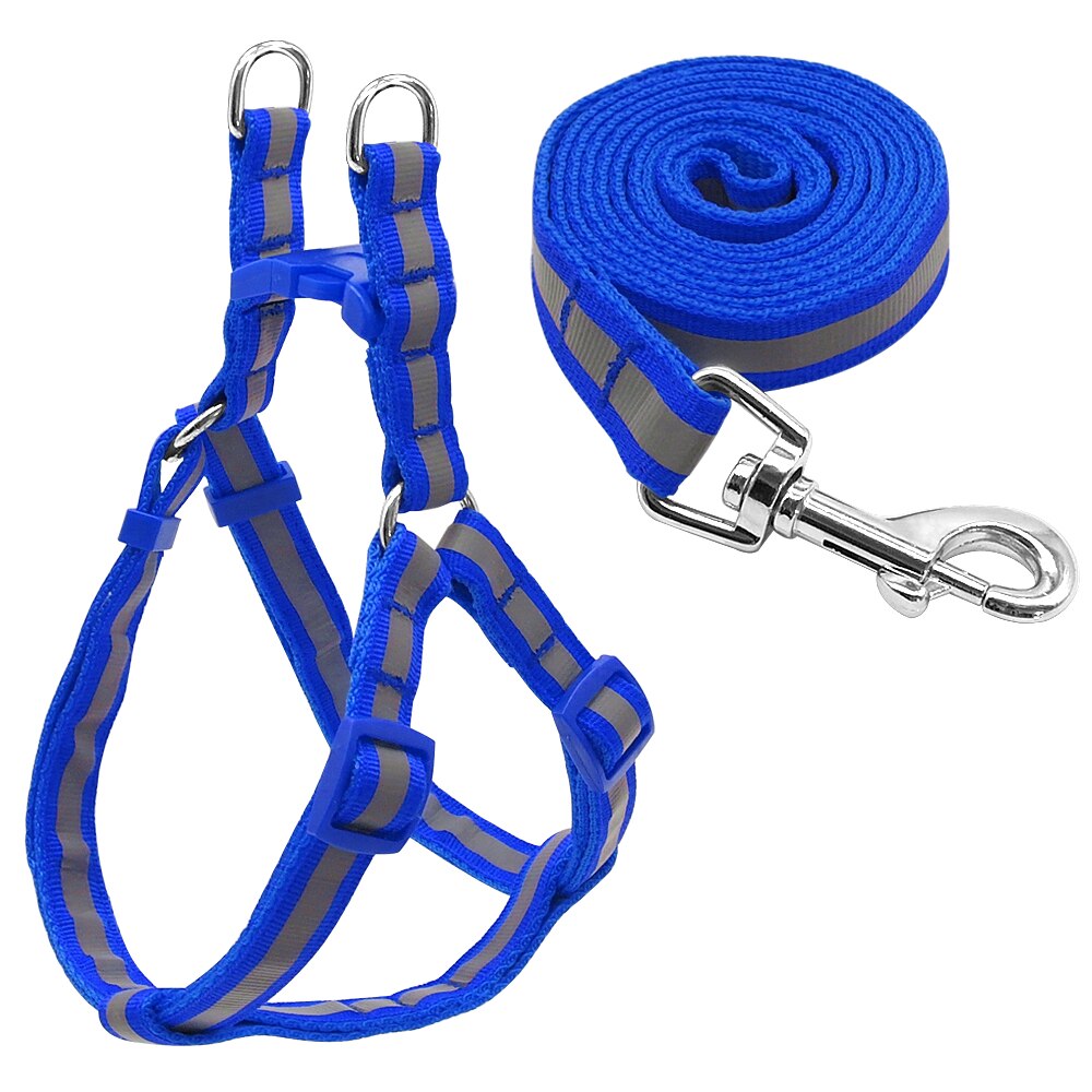 7 Colors Nylon Reflective Dog Harness Set S Yorkie Chihuahua Puppy Small Lead Leash Dogs Medium For M: Blue / M