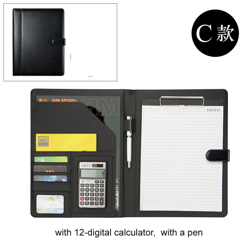 A4 Portfolio Padfolio File folder Document Organizer with Writing Pad Card Pockets for Manager Sales Students 1308B: black  C