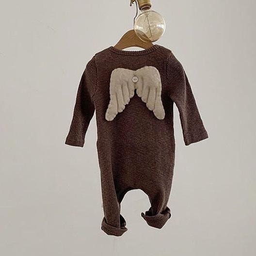 Herfst baby jongens romper baby engelenvleugel kruipkleding baby katoenen lange mouw jumpsuit peuter meisje romper: Bruin / 24m