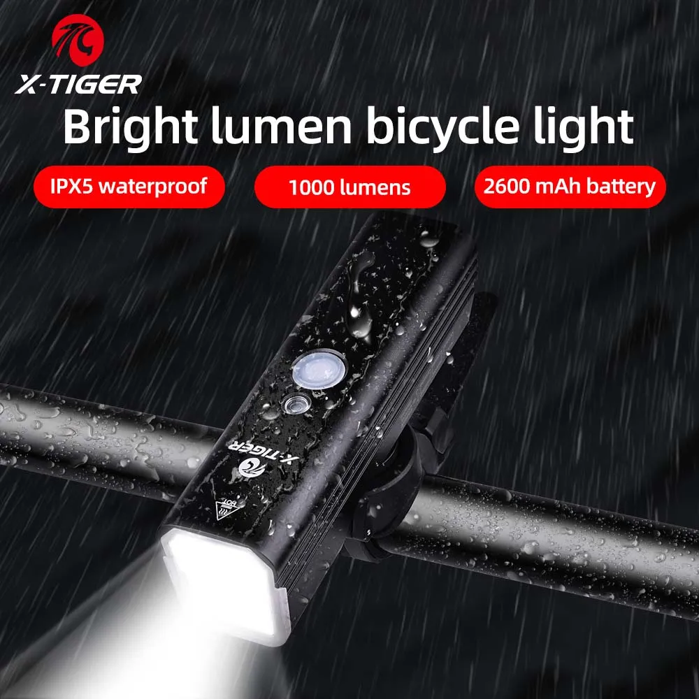 X-Tiger Fahrradscheinwerfer, Fahrrad-Taschenlampe, tragbar, abnehmbar, wiederaufladbar, Aluminium, 1000 Lumen, für Reisen, Mountainbike, LED-Fahrradbeleuchtung