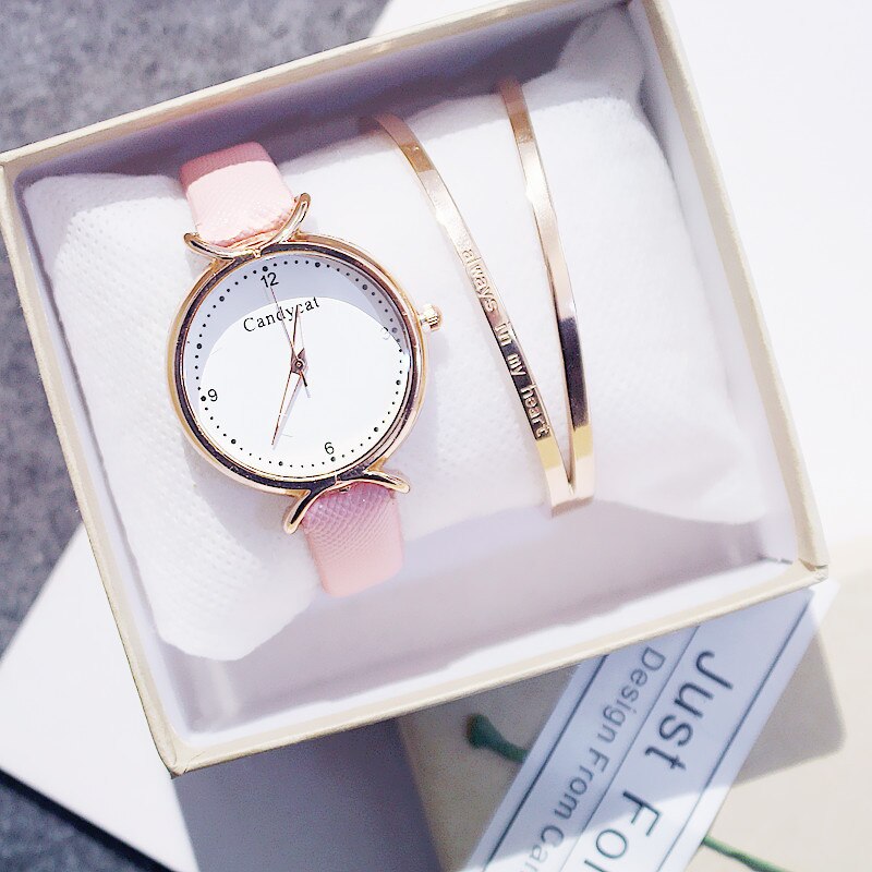 Meisjes Horloge Koreaanse Student Mode Meisje Eenvoudig En Mooie Junior High School Candycat Veelzijdige Kleine Verse Quartz Horloge