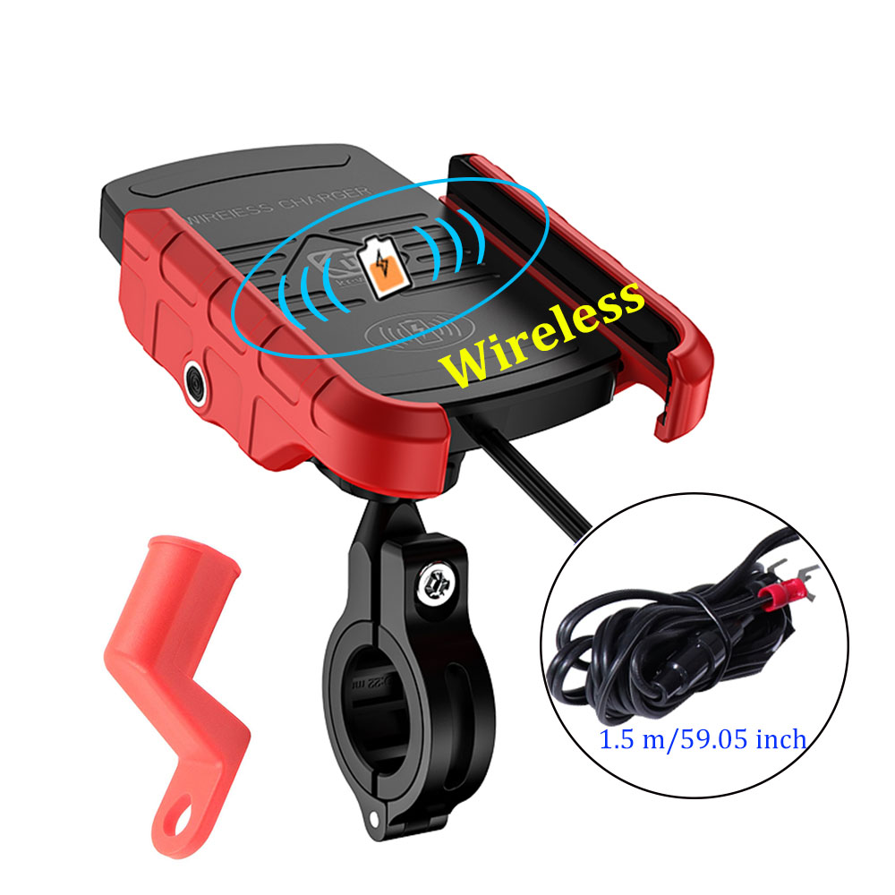 Motorcykel trådløs oplader telefonholder hurtig opladning mobiltelefon mount til samsung iphone motorcykel atv mobil smart telefon stativ: Rød