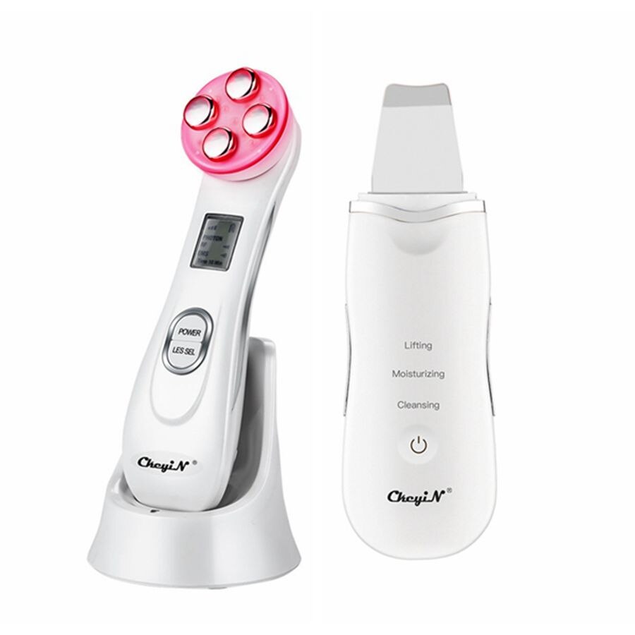 Ems Mesotherapie Rf Led Photon Draai Facial Massager + Ultrasone Huid Scrubber Diepe Gezicht Cleaning Pore Cleaner Schoonheid Machine: MR216WQ MR201WQ