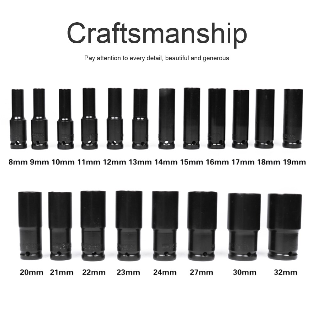 Meterk 1/2 Inch Socket Wrench Set Hexs Socket Head 8~32mm Adapter Spanner Converter Electric Impact Wrench Socket Sets