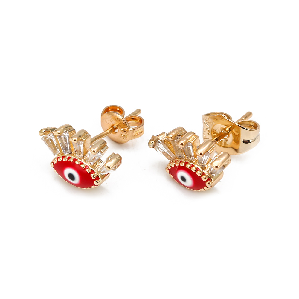 Oeil chanceux Micro pavé rond Zircon boucles d'oreilles cuivre turc mauvais œil Piercing boucles d'oreilles pour femmes filles hommes bijoux BE1058: Vin rouge