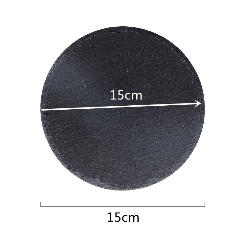 Black Stone Round Natural Slate Western Steak Plates Slate Dinner Plate Kitchen Cheese Pizza Flat Fruit Tray Plate For Wedding: 15CM