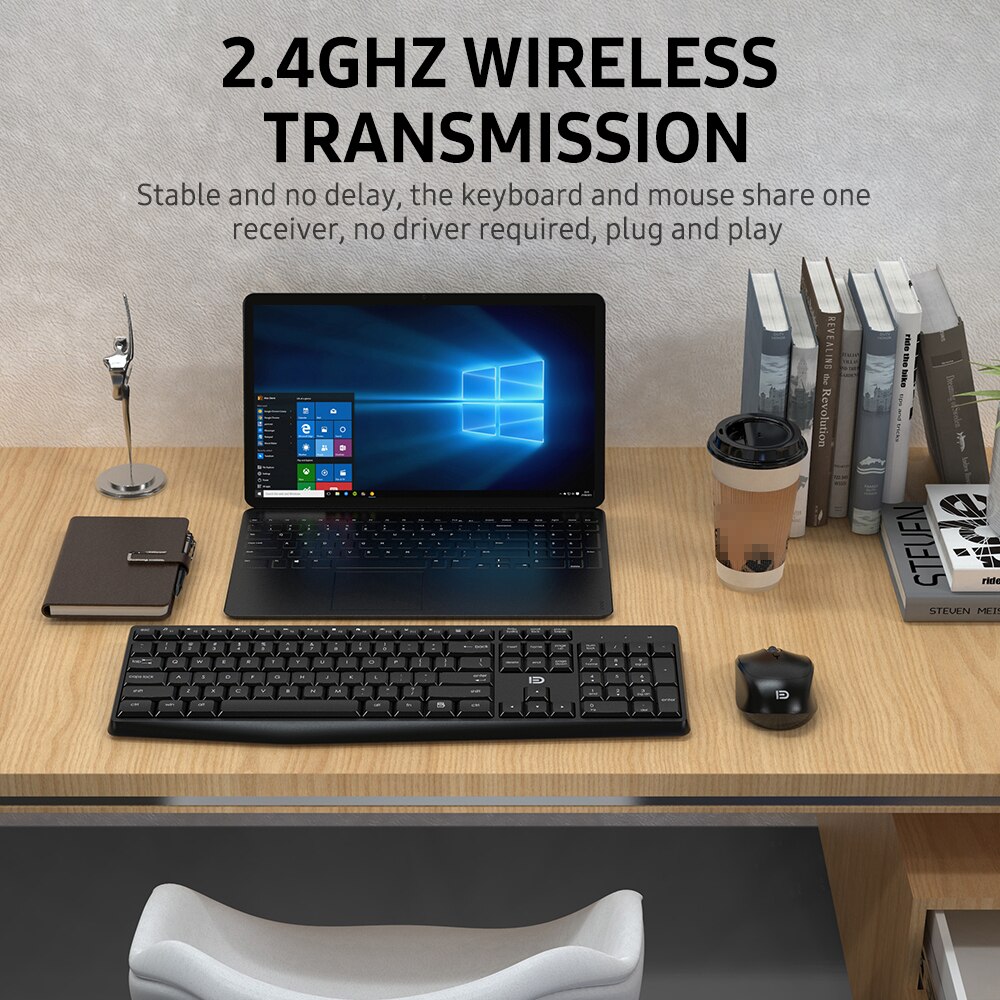 FUDE EK785 2.4G Wireless Keyboard Mouse Combo Portable Keyboard and Mouse Set Plug&amp;Play Wide Compatibility for Office Game White