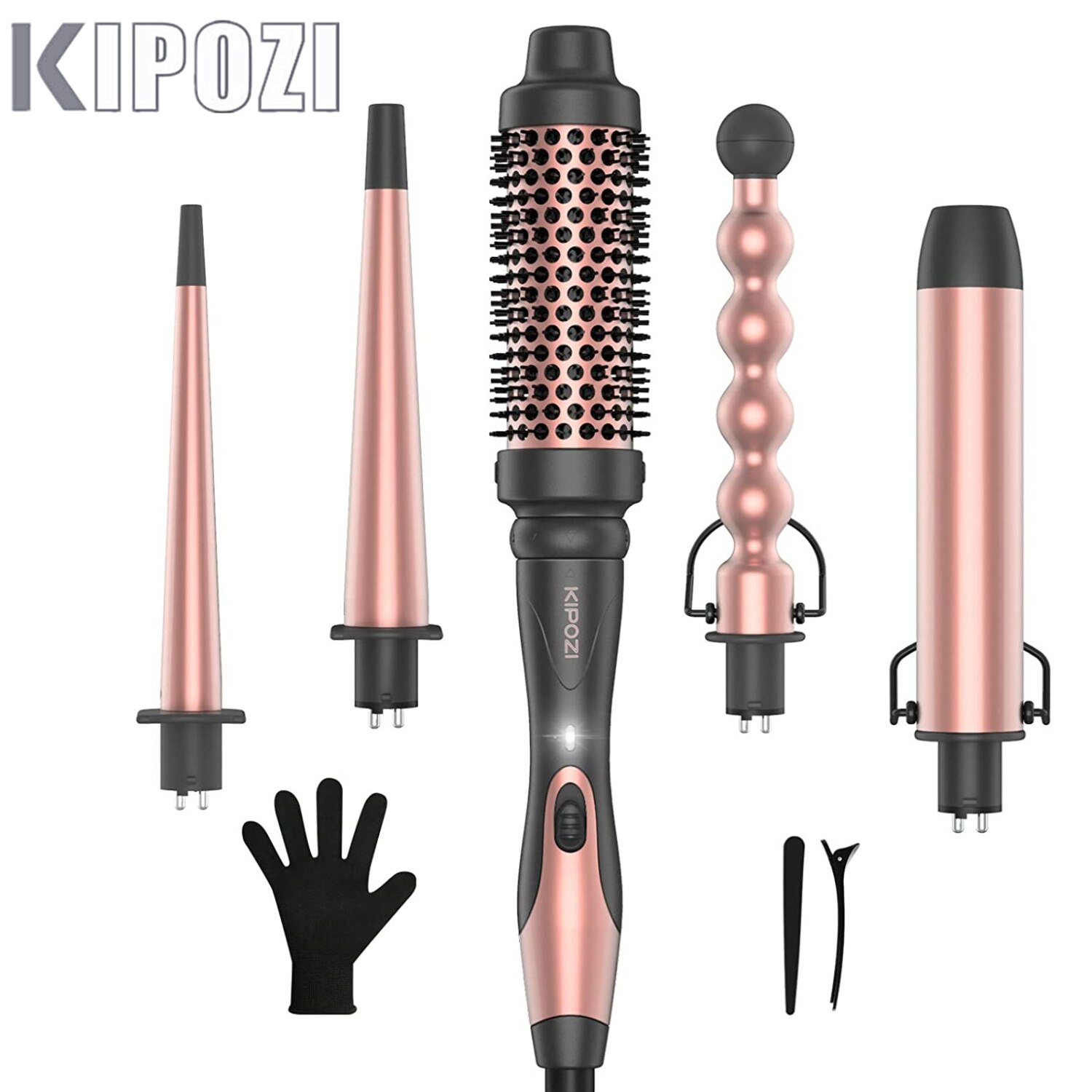 KIPOZI ferro arricciacapelli professionale 5 in 1 strumenti per capelli riscaldamento istantaneo ferro arricciacapelli elettrico spazzola ad aria calda barili in ceramica per donna