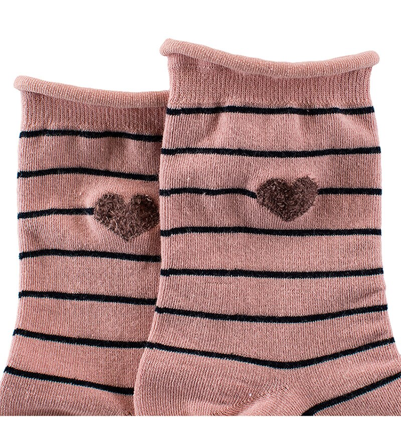 Kvinder sokker bomuld kvindelige stribet kærlighed hjerte print sokker krølle stablet mellemrør japansk kawaii søde sokker forår afslappede sokker