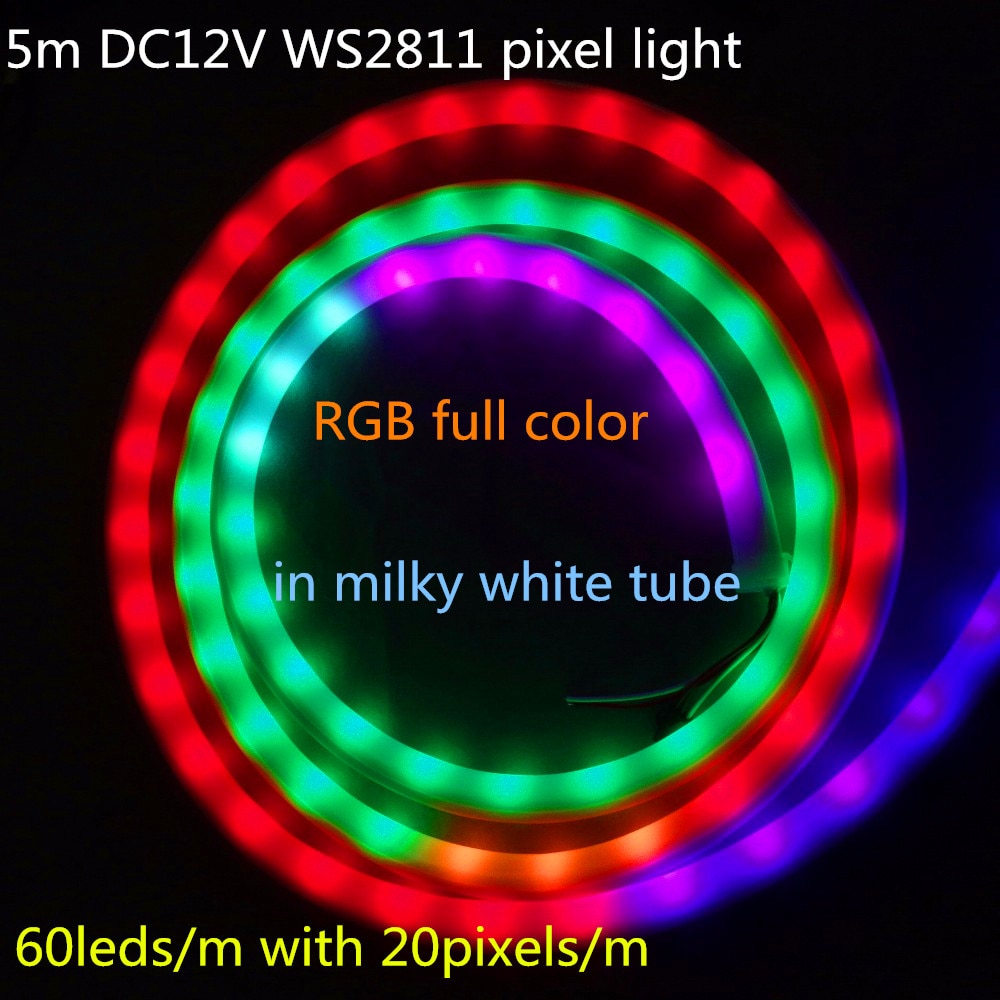 5M DC12V WS2811 LED Neon Pixel Light RGB Full Color 60LEDs/m with 20Pixels/m Waterproof in Milky Tube IP66