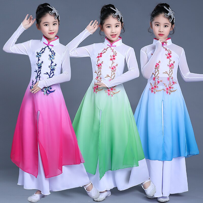 Trajes de baile elegantes clásicos de estilo chino para niños, trajes de danza de paraguas para niñas, traje de espectáculo de danza para niñas, hanfu de viento nacional