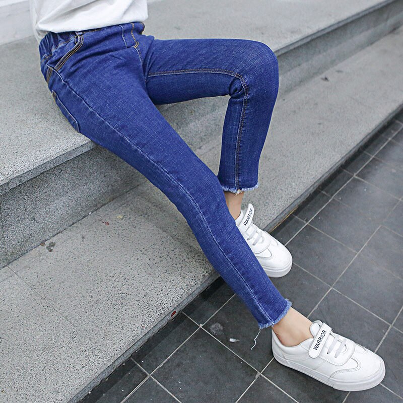 Girls Jeans Spring Autumn Casual Skinny Denim Trousers Chirdren Slim Straight Elastic Waist Soft Pants Teens
