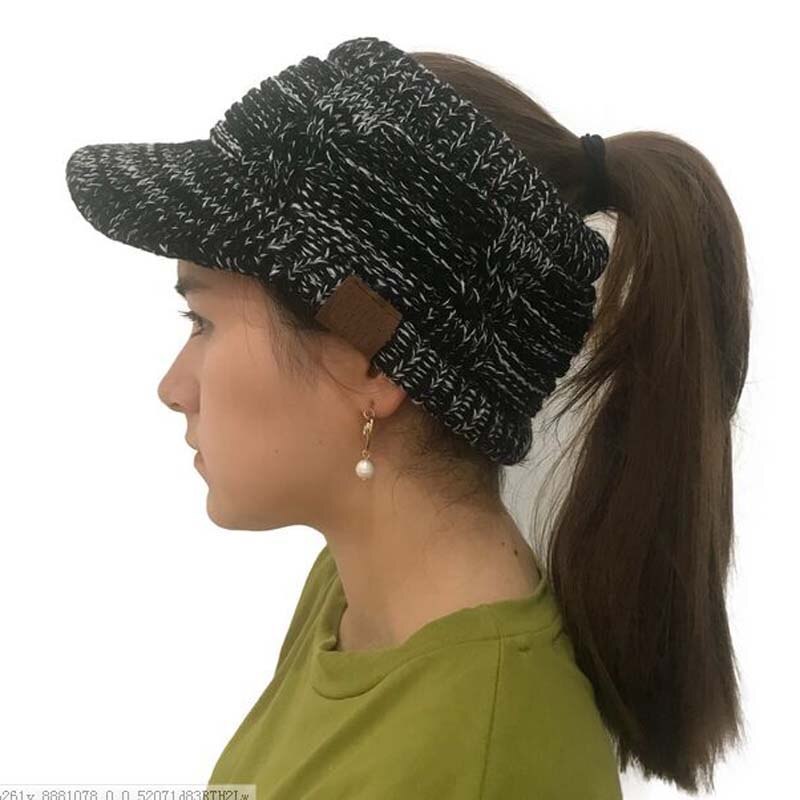 Xeongkvi Europa merke tomme visirer caps hår bånd høst vinter varm merke rotete bolle strikket horsetai hattemaker til kvinner jente 46-62cm